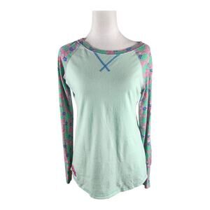 Simply Southern Teal & Pink Elephant Long Sleeve Top Women's Small